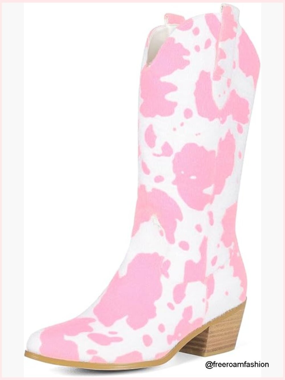 Women Mid Calf Cowboy Boots Chunky Heel Western Boots Cow Print Plus Size 4-12.5